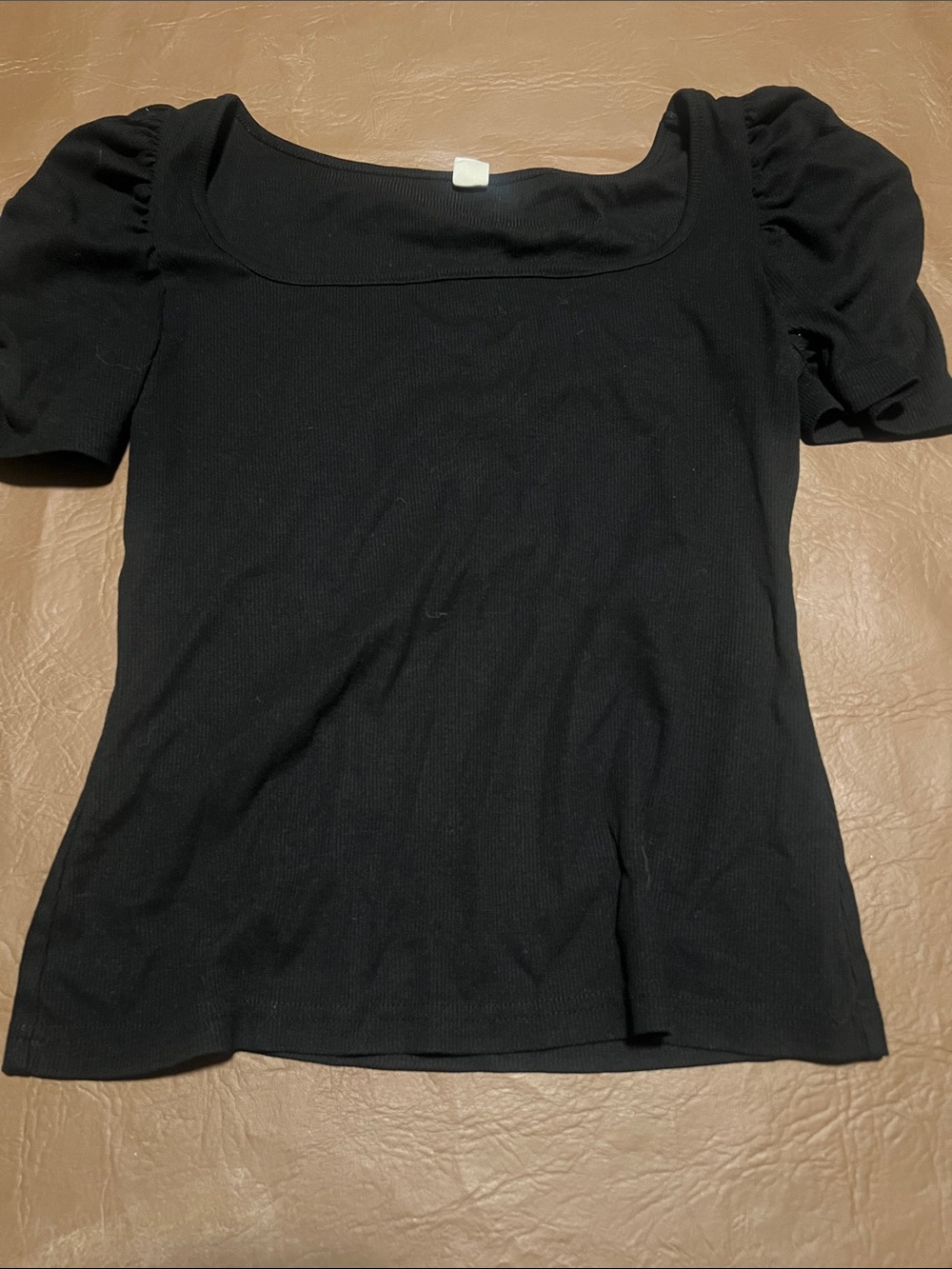 Black Puff Sleeve Scoop Neck Women's Top